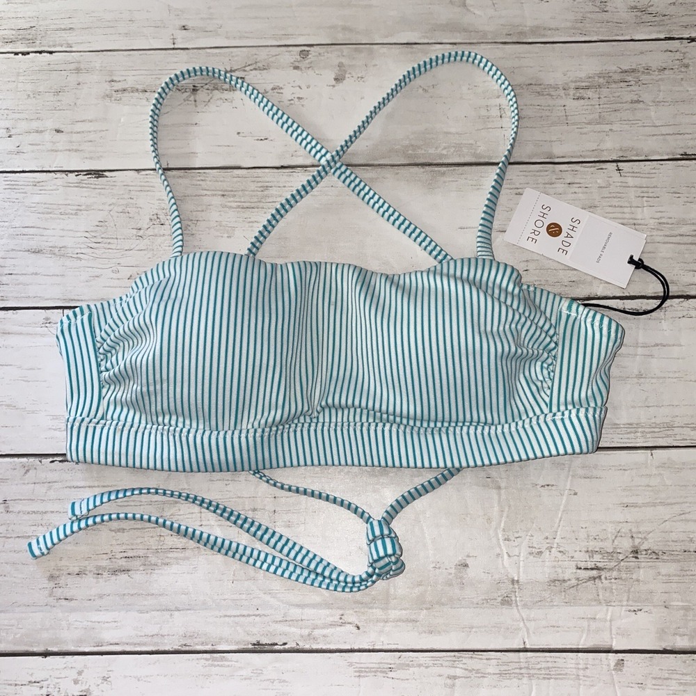 Shade & Shore Bikini Top 32B Stripe Swim Lightly Lined Target NEW Removable Pads